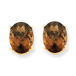 3.6 Carat 14K Gold 9x7 Oval Smokey Quartz Earring