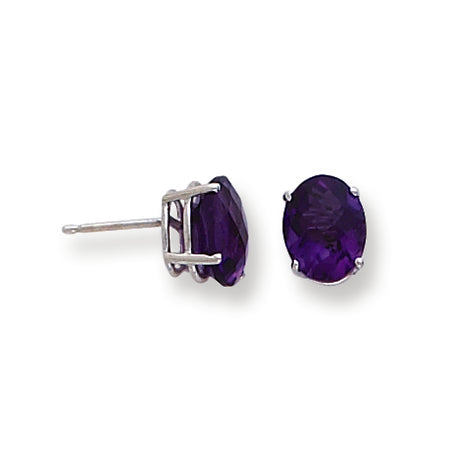3.6 Carat 14K White Gold 9x7mm Oval Amethyst Checker earring