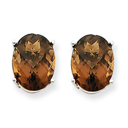 3.6 Carat 14K Goldw 9x7 Oval Smokey Quartz Earring