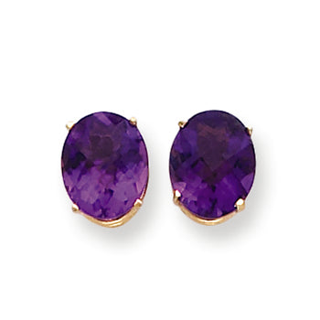 5 Carat 14K Gold 10x8mm Oval Amethyst Checker earring