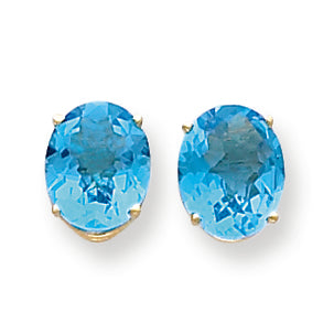 7.4 Carat 14K Gold 10x8mm Oval Blue Topaz Checker earring