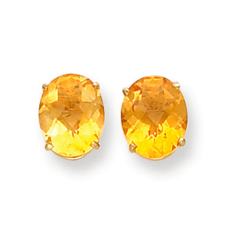 5 Carat 14K Gold 10x8mm Oval Citrine Checker earring