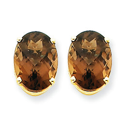5.1 Carat 14K Gold 10x8 Oval Smokey Quartz Earring