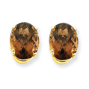 5 Carat 14K Gold 10x8 Oval Smokey Quartz Earring