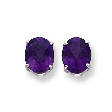 5 Carat 14K White Gold 10x8mm Oval Amethyst Checker earring