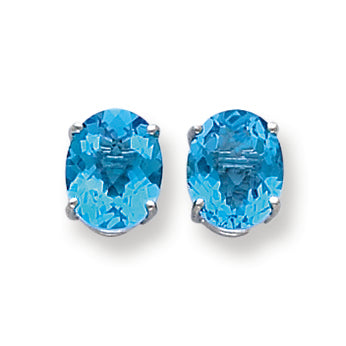 7.4 Carat 14K White Gold 10x8mm Oval Blue Topaz Checker earring