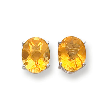 5 Carat 14K White Gold 10x8mm Oval Citrine Checker earring