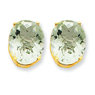 9.5 Carat 14K Gold 12x10 Oval Green Amethyst Earring