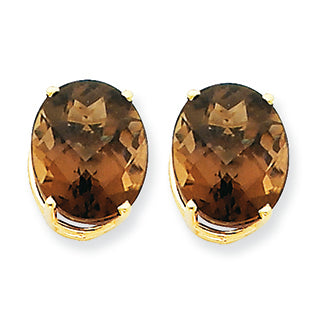 9.6 Carat 14K Gold 12x10 Oval Smokey Quartz Earring