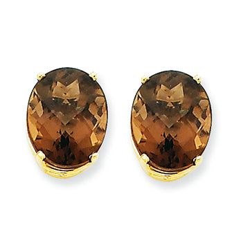 9.5 Carat 14K Gold 12x10 Oval Smokey Quartz Earring