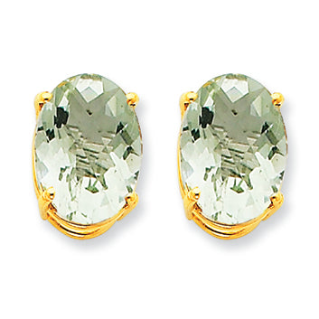 11.3 Carat 14K Gold 14x10 Oval Green Amethyst Earring