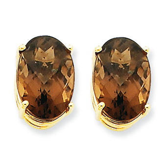 11.3 Carat 14K Gold 14x10 Oval Smokey Quartz Earring