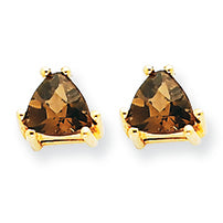 0.7 Carat 14K Gold 5mm Trillion Smokey Quartz Earring