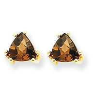 0.9 Carat 14K Gold 5mm Trillion Smokey Quartz Earring