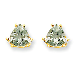 1.5 Carat 14K Gold 6mm Trillion Green Amethyst Earring