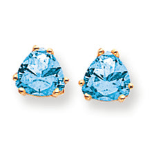 2 Carat 14K Gold 6mm Trillion Blue Topaz earring
