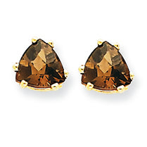 1.6 Carat 14K Gold 6mm Trillion Smokey Quartz Earring