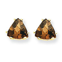 1.6 Carat 14K Gold 6mm Trillion Smokey Quartz Earring