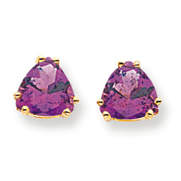 2.1 Carat 14K Gold 7mm Trillion Amethyst earring