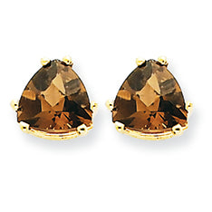 2.3 Carat 14K Gold 7mm Trillion Smokey Quartz Earring