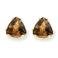 2.1 Carat 14K Gold 7mm Trillion Smokey Quartz Earring