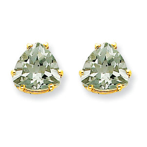 3.3 Carat 14K Gold 8mm Trillion Green Amethyst Earring