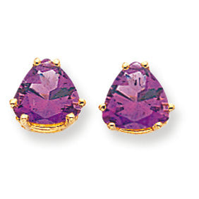 3.3 Carat 14K Gold 8mm Trillion Amethyst earring