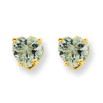 0.9 Carat 14K Gold 5mm Heart Green Amethyst Earring