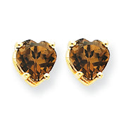 0.7 Carat 14K Gold 5mm Heart Smokey Quartz Earring