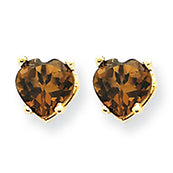 0.9 Carat 14K Gold 5mm Heart Smokey Quartz Earring