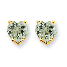 1.7 Carat 14K Gold 6mm Heart Green Amethyst Earring