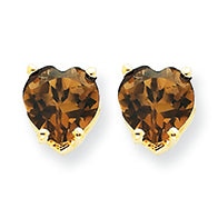 1.5 Carat 14K Gold 6mm Heart Smokey Quartz Earring