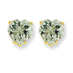 2.3 Carat 14K Gold 7mm Heart Green Amethyst Earring