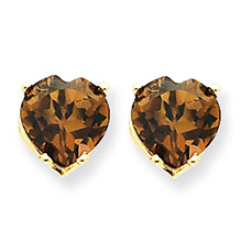 2.3 Carat 14K Gold 7mm Heart Smokey Quartz Earring