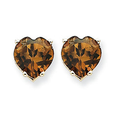 2.3 Carat 14K Goldw 7mm Heart Smokey Quartz Earring