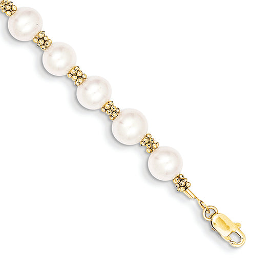 14K Gold Yellow Gold Pearl Bracelet 7.25 Inches