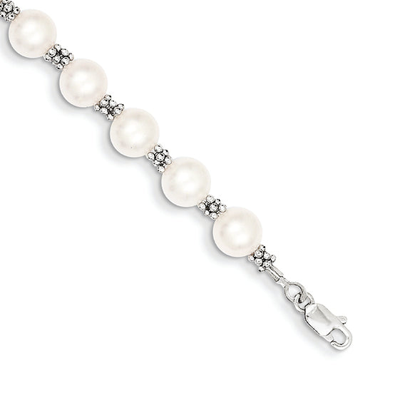 14K White Gold White Pearl Bracelet 7.25 Inches