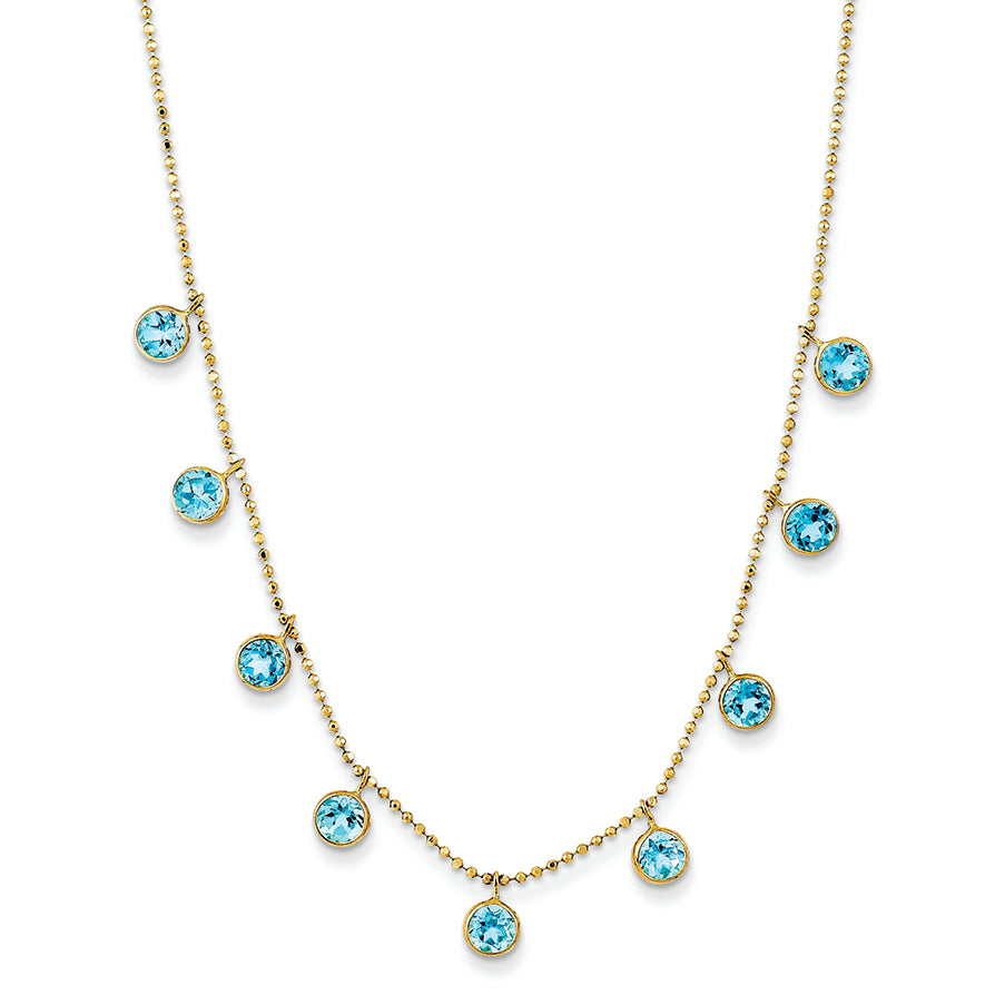 14K Gold Blue Topaz Necklace 18 Inches
