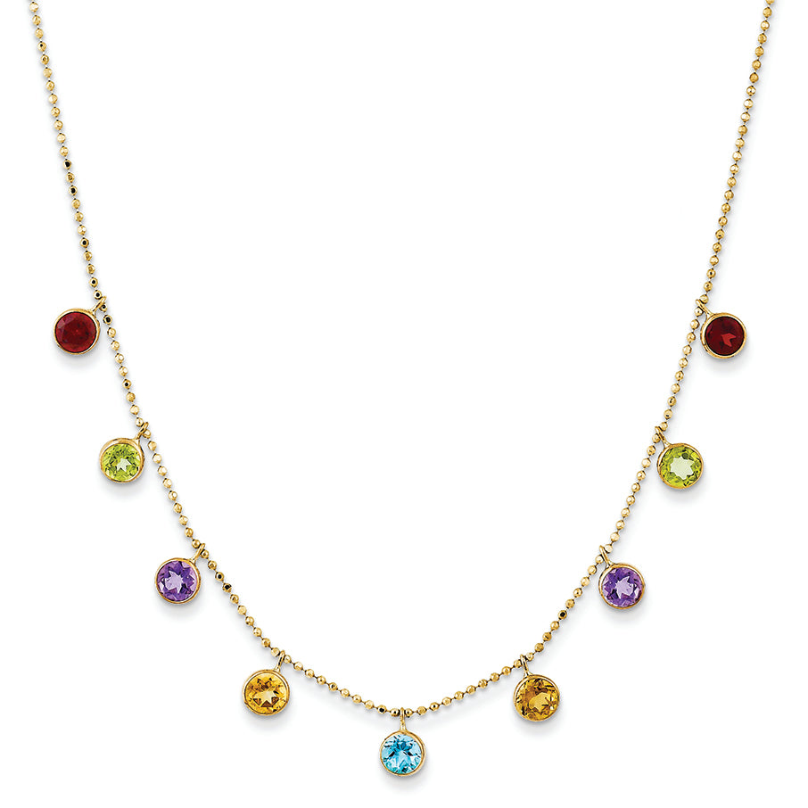 14K Gold Multi-color Gemstone Necklace 18 Inches