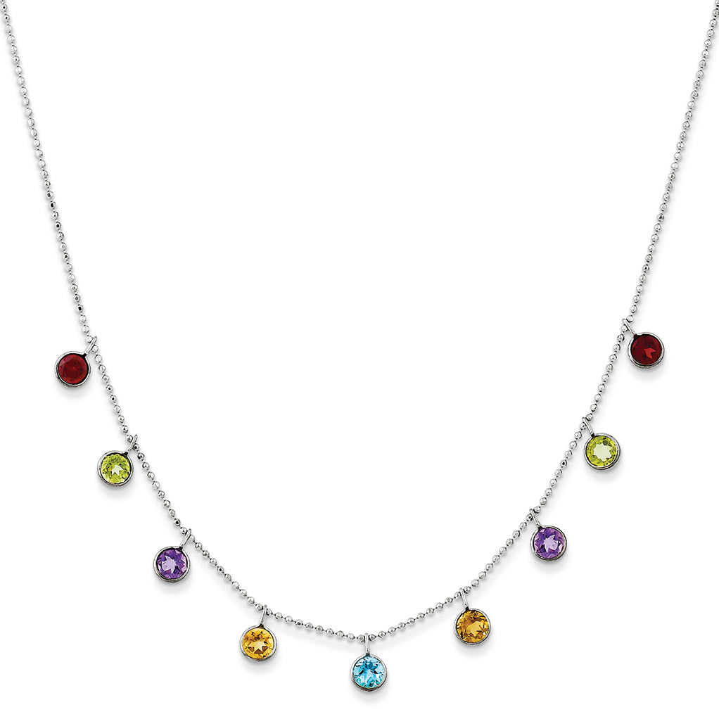 14K White Gold Multi-color Gemstone Necklace 18 Inches