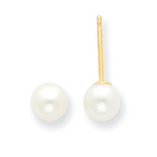 14K Gold 4-4.5mm White Freshwater Cultured Button Pearl Stud Earrings