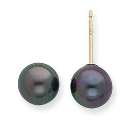 14K Gold 7-7.5mm Black Freshwater Cultured Pearl Stud Earrings