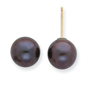 14K Gold 8-8.5mm Black Freshwater Cultured Pearl Stud Earrings