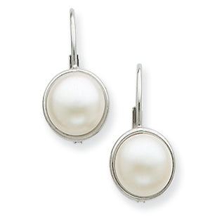 14K White Gold 6.5-7mm FW Cultured Button Pearl Leverback Earrings