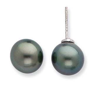 14K White Gold 9-10mm Salt Water Cultured Tahitian Pearl Earrings