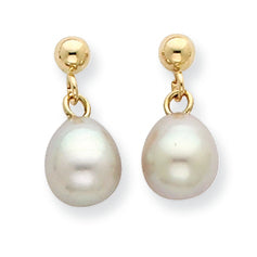 14K Gold 6-6.5mm Grey Freshwater Cultured Pearl Dangle Earrings