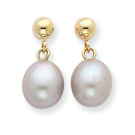14K Gold 7-7.5mm Grey Freshwater Cultured Pearl Dangle Earrings