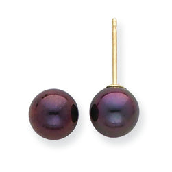 14K Gold 6-6.5mm Black Salt Water Cultured Pearl Stud Earrings