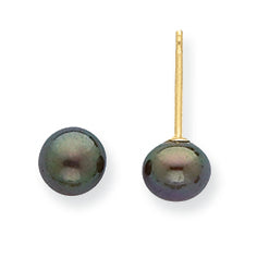 14K Gold 5-5.5mm Black Freshwater Cultured Button Pearl Stud Earrings