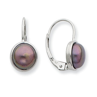 14K White Gold 6.5-7mm FW Cultured Button Pearl Leverback Earrings